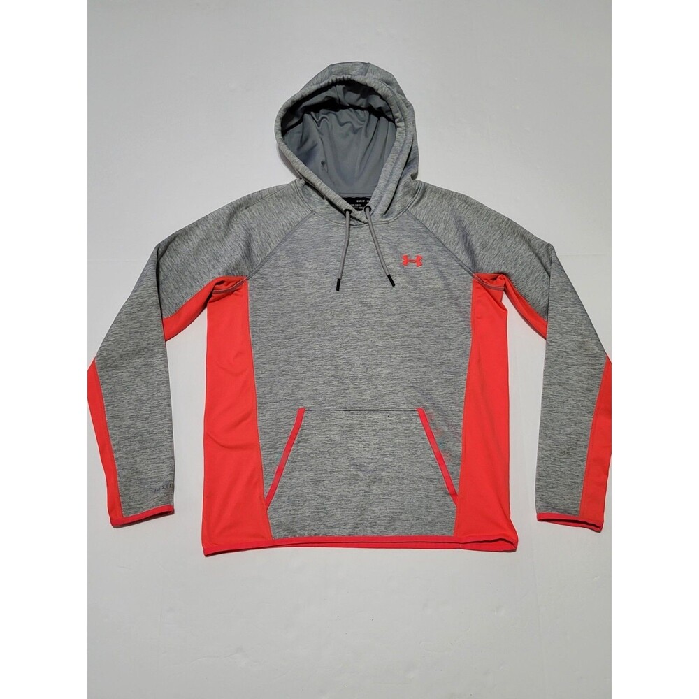 (#C) Under Armour Hoodie Womens Small Gray / Hot Pink Loose Coldgear Thumbholes
